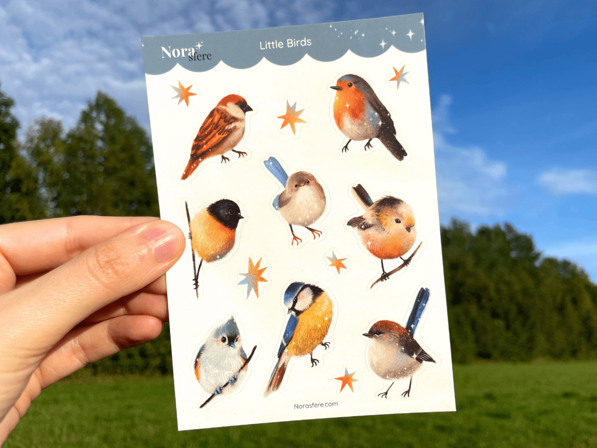 Bird Sticker Sheet, A6 Matte Paper Stickers, Hand Drawn Bird Illustration